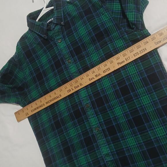 Lands' End Med Green/Blue Plaid Long-Sleeved Flannel 100% Cotton Easy Care - Picture 7 of 12